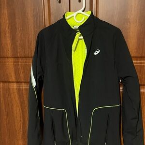 Asics Men’s Black Running Jacket with Neon Yellow Highlights - Size M